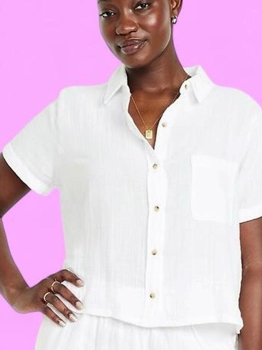 Classic White Short-Sleeve Button-Front Shirt - Women Summer Cottage Old Navy